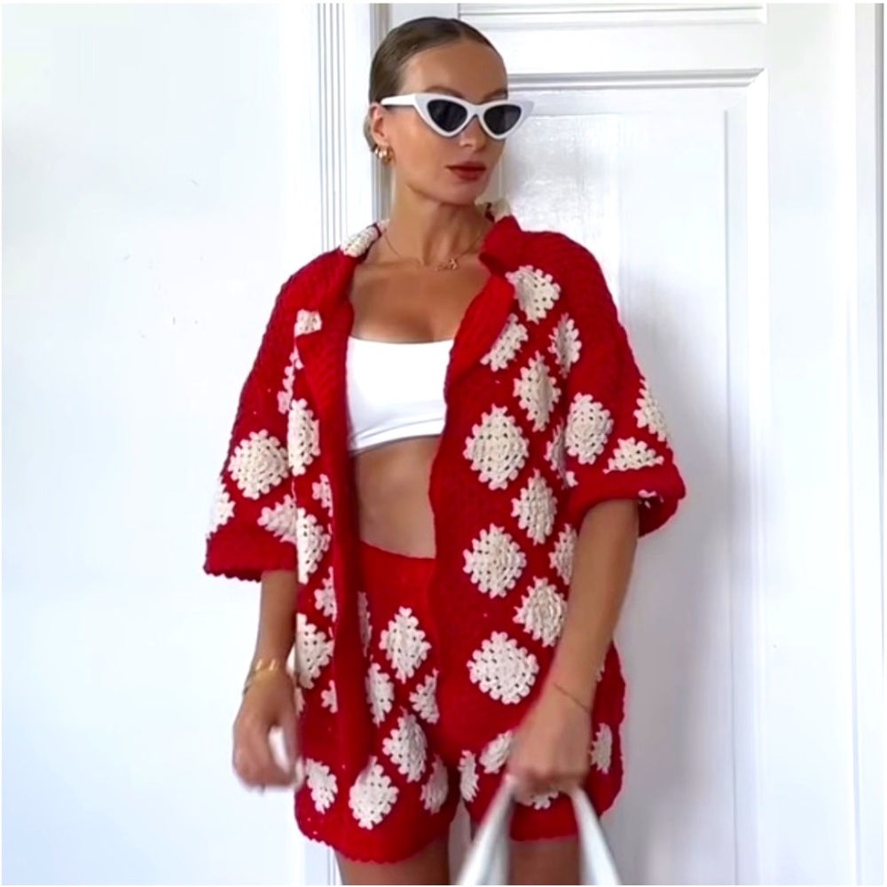 Zara Crochet Knit Polo NWT